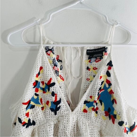Anthropologie Hemant & Nandita Basanti White Multicolor Eyelet Tie Tank Medium - Picture 5 of 13